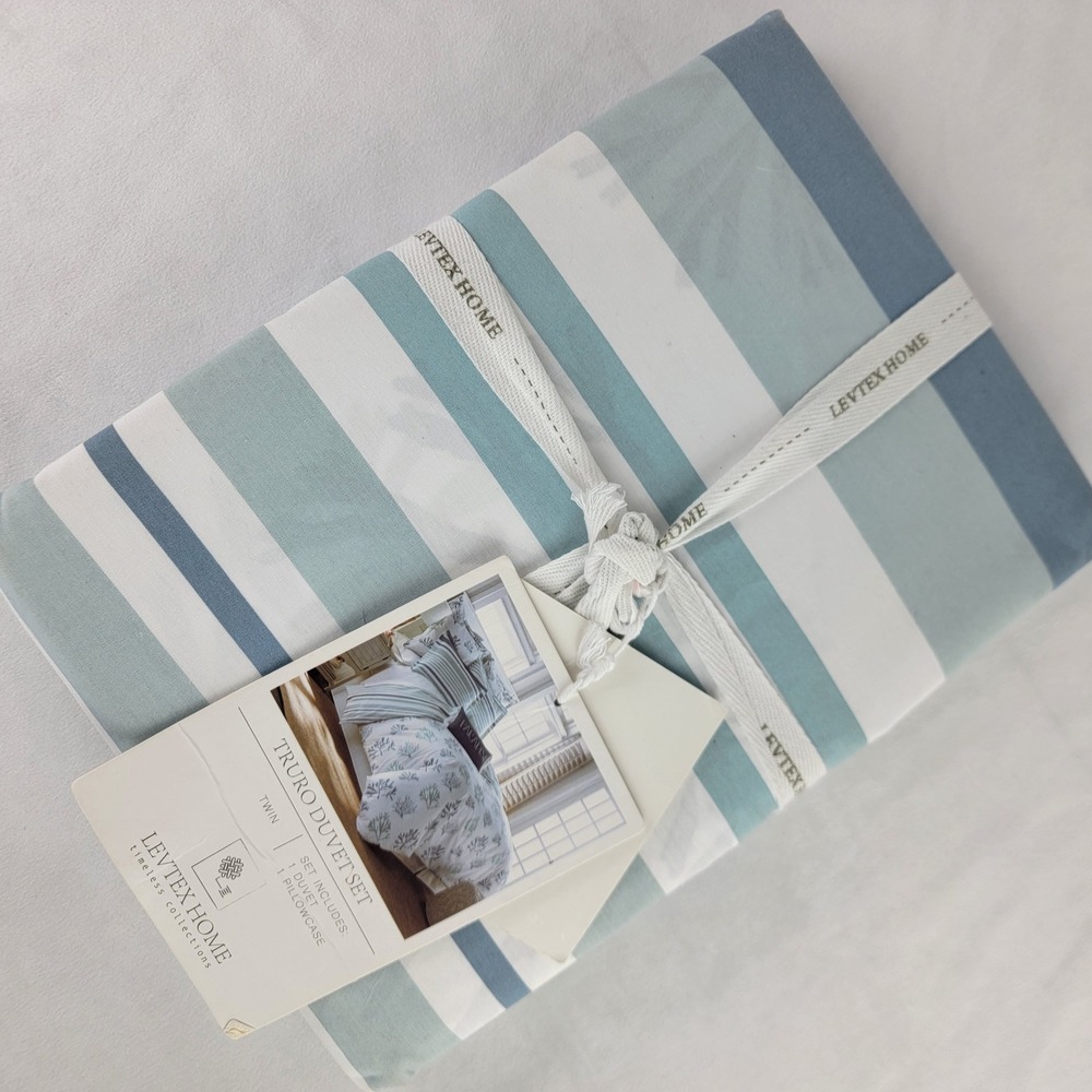 Levtex Home Truro Twin Duvet Set Blue White Striped 100% Cotton L20350BDTS